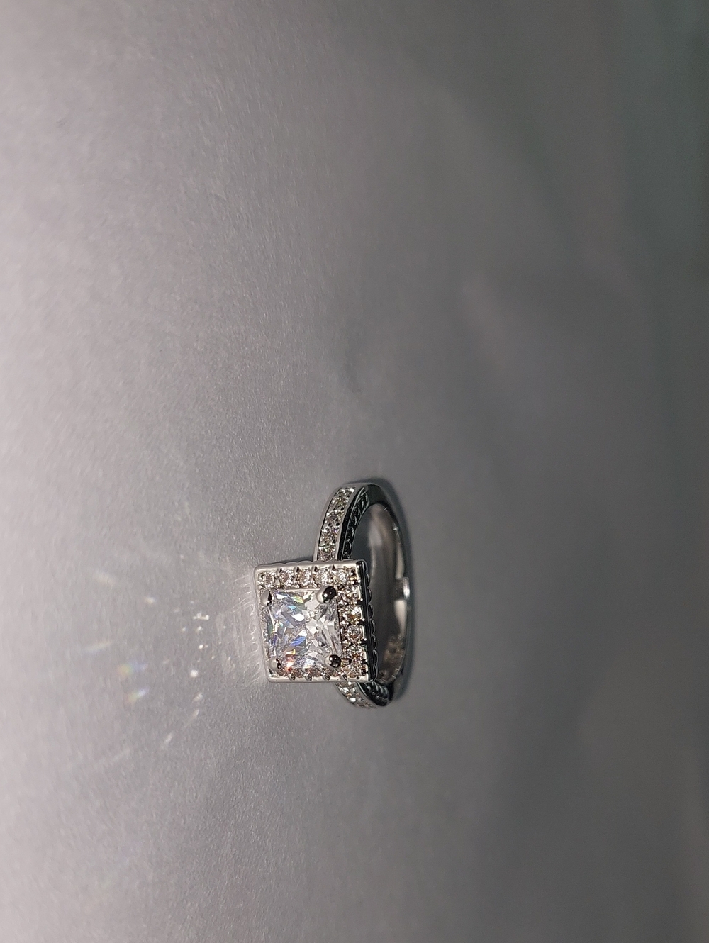 Silver Halo Square-Cut Engagement Ring - White RSC Stamped